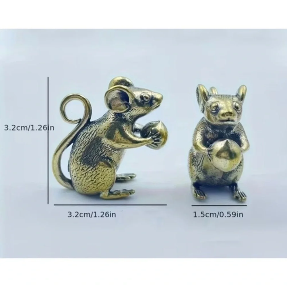 Mouse Brass Mouse Figure Holding Acorn‎ Trinket Charm Sculpture New